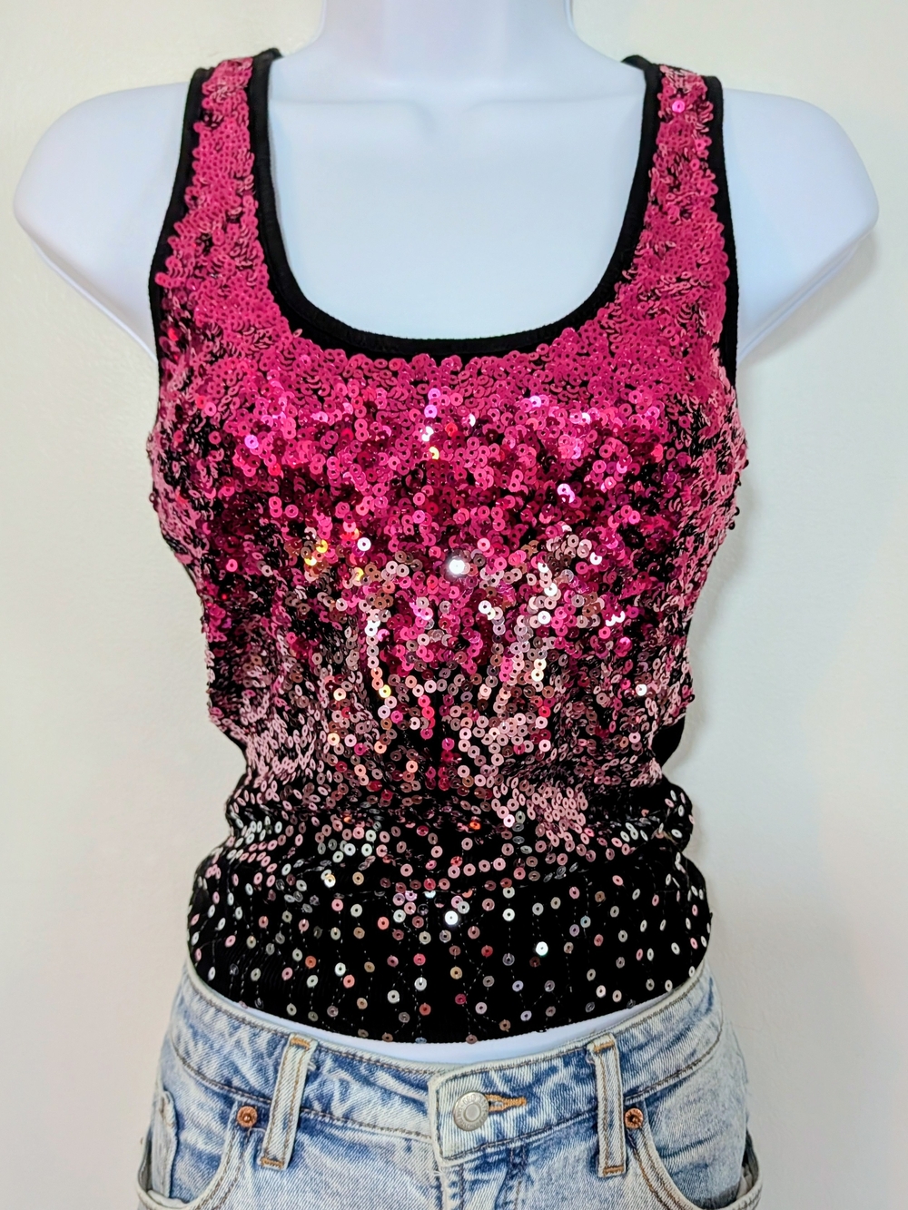 Sparkling Sequin Ombre Pink Tank Top